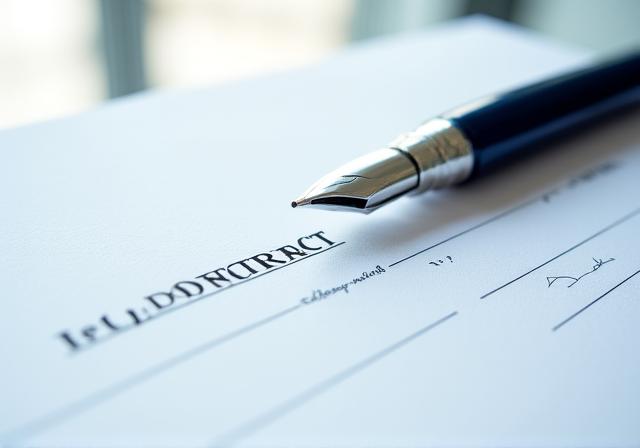 Close-up of a professionally drafted legal contract with a fountain pen